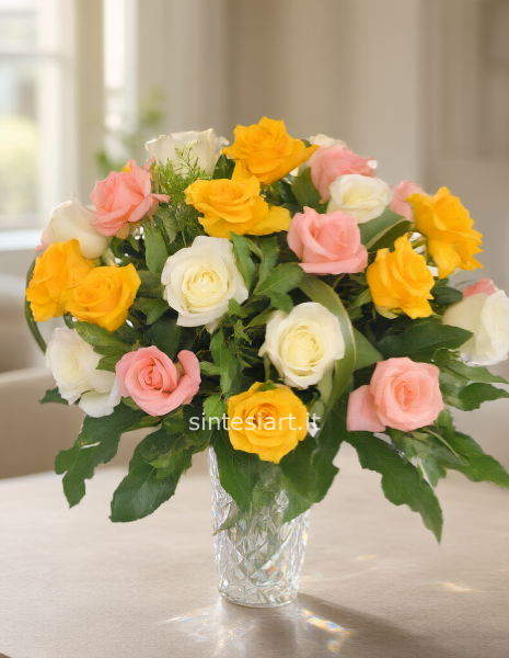 Bouquet di rose colori assortiti.