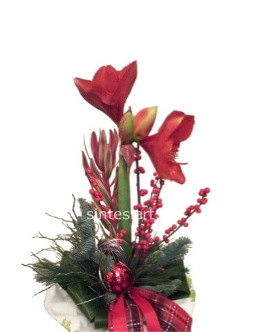 Mazzo di Fiori Natalizio con Amaryllis e Bacche
